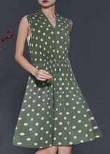 Load image into Gallery viewer, Fine Army Green V Neck Dot Cotton Mini Dress Sleeveless