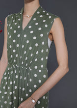 Load image into Gallery viewer, Fine Army Green V Neck Dot Cotton Mini Dress Sleeveless