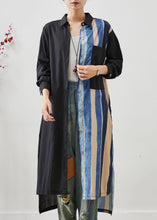 Load image into Gallery viewer, Fine Black Asymmetrical Striped Linen Shirt Dress Summer