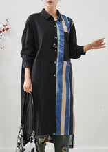 Load image into Gallery viewer, Fine Black Asymmetrical Striped Linen Shirt Dress Summer