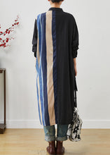 Load image into Gallery viewer, Fine Black Asymmetrical Striped Linen Shirt Dress Summer