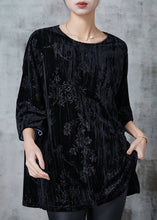 Load image into Gallery viewer, Fine Black Jacquard Patchwork Silk Velour Shirt Top Spring