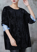 Load image into Gallery viewer, Fine Black Jacquard Patchwork Silk Velour Shirt Top Spring