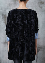 Load image into Gallery viewer, Fine Black Jacquard Patchwork Silk Velour Shirt Top Spring