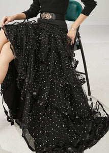 Fine Black Layered Ruffles Tulle Holiday Skirt Spring