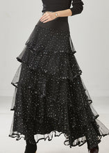 Load image into Gallery viewer, Fine Black Layered Ruffles Tulle Holiday Skirt Spring