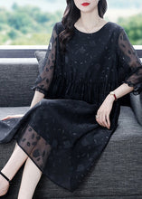 Load image into Gallery viewer, Fine Black Oversized Jacquard Chiffon Dress Summer