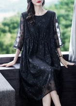 Load image into Gallery viewer, Fine Black Oversized Jacquard Chiffon Dress Summer