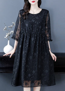 Fine Black Oversized Jacquard Chiffon Dress Summer