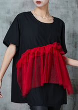 Load image into Gallery viewer, Fine Black Oversized Patchwork Tulle Cotton Tops Summer