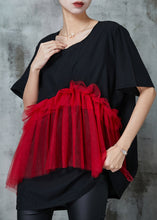 Load image into Gallery viewer, Fine Black Oversized Patchwork Tulle Cotton Tops Summer