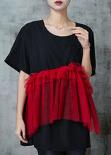 Load image into Gallery viewer, Fine Black Oversized Patchwork Tulle Cotton Tops Summer