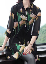 Load image into Gallery viewer, Fine Black Peter Pan Collar Print Patchwork Chiffon Shirt Top Summer