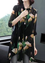 Load image into Gallery viewer, Fine Black Peter Pan Collar Print Patchwork Chiffon Shirt Top Summer