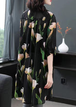 Load image into Gallery viewer, Fine Black Peter Pan Collar Print Patchwork Chiffon Shirt Top Summer