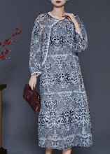 Load image into Gallery viewer, Fine Black Print Patchwork Lace Chiffon Holiday Dress Summer