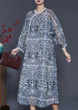 Load image into Gallery viewer, Fine Black Print Patchwork Lace Chiffon Holiday Dress Summer