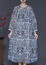 Load image into Gallery viewer, Fine Black Print Patchwork Lace Chiffon Holiday Dress Summer