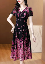 Load image into Gallery viewer, Fine Black V Neck Print Slim Fit Chiffon Dresses Summer