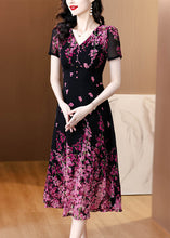 Load image into Gallery viewer, Fine Black V Neck Print Slim Fit Chiffon Dresses Summer