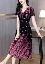 Load image into Gallery viewer, Fine Black V Neck Print Slim Fit Chiffon Dresses Summer