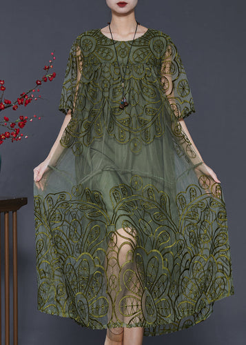 Fine Blackish Green Embroidered Tulle Dresses Summer