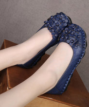 Load image into Gallery viewer, Fine Blue Flower Splicing Cowhide Leather Flat Shoes