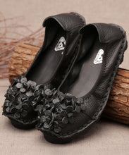 Load image into Gallery viewer, Fine Blue Flower Splicing Cowhide Leather Flat Shoes