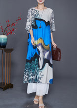 Load image into Gallery viewer, Fine Blue Oversized Print Silk Maxi Dresses Half Sleeve