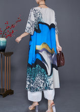 Load image into Gallery viewer, Fine Blue Oversized Print Silk Maxi Dresses Half Sleeve