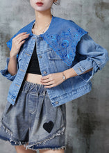 Load image into Gallery viewer, Fine Blue Peter Pan Collar Embroidered Denim Short Jackets Spring