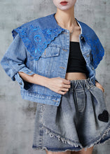 Load image into Gallery viewer, Fine Blue Peter Pan Collar Embroidered Denim Short Jackets Spring