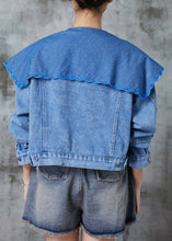 Load image into Gallery viewer, Fine Blue Peter Pan Collar Embroidered Denim Short Jackets Spring