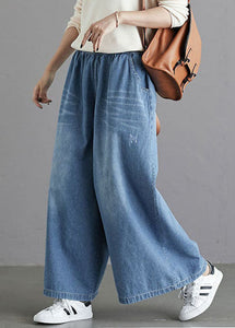 Fine Blue Regular Pockets Straight Fall Denim Pants