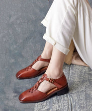 Load image into Gallery viewer, Fine Brown Cowhide Leather Splicing Knit Fabric High Heels