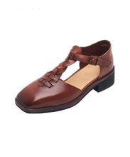 Load image into Gallery viewer, Fine Brown Cowhide Leather Splicing Knit Fabric High Heels