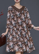 Load image into Gallery viewer, Fine Brown Print Patchwork Lace Cotton Vacation Dresses Spring