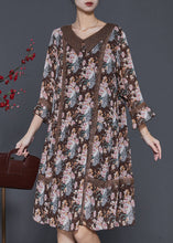 Load image into Gallery viewer, Fine Brown Print Patchwork Lace Cotton Vacation Dresses Spring