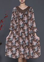 Load image into Gallery viewer, Fine Brown Print Patchwork Lace Cotton Vacation Dresses Spring