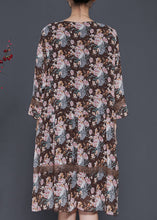 Load image into Gallery viewer, Fine Brown Print Patchwork Lace Cotton Vacation Dresses Spring