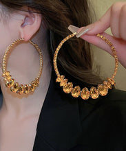 Load image into Gallery viewer, Fine Champagne Copper Zircon Water Drop Hoop Earrings