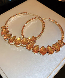 Fine Champagne Copper Zircon Water Drop Hoop Earrings