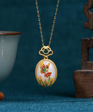 Load image into Gallery viewer, Fine Gold Copper Overgild Jade Crystal Butterfly Floral Pendant Necklace