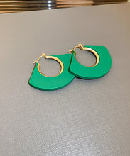 Load image into Gallery viewer, Fine Green Copper Acrylic Fan Shaped Hoop Earrings