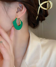 Load image into Gallery viewer, Fine Green Copper Acrylic Fan Shaped Hoop Earrings