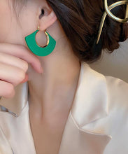 Load image into Gallery viewer, Fine Green Copper Acrylic Fan Shaped Hoop Earrings