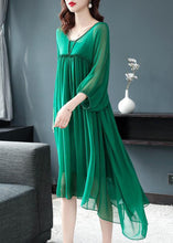 Load image into Gallery viewer, Fine Green V Neck Wrinkled Patchwork Silk Two Pieces Set Summer