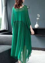 Load image into Gallery viewer, Fine Green V Neck Wrinkled Patchwork Silk Two Pieces Set Summer