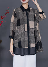 Load image into Gallery viewer, Fine Grey Plaid Patchwork Chiffon Shirt Bracelet Sleeve