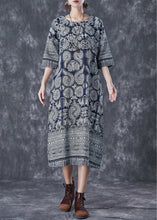 Load image into Gallery viewer, Fine Grey Print Slim Fit Cotton Straight Dresses Half Sleeve